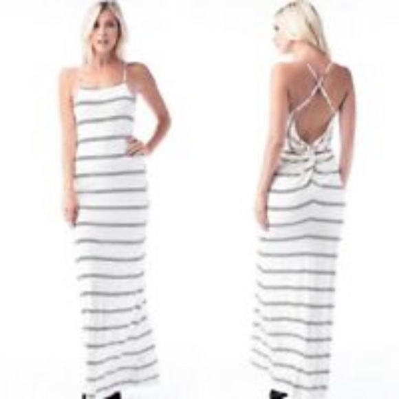 Olivaceous Dresses & Skirts - Dark blue and white stripe maxi dress cut out back